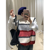 撞色彩色条纹针织马甲女早秋新品 韩系休闲叠穿马甲开衫