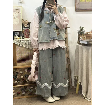 森系慵懒复古牛仔马甲