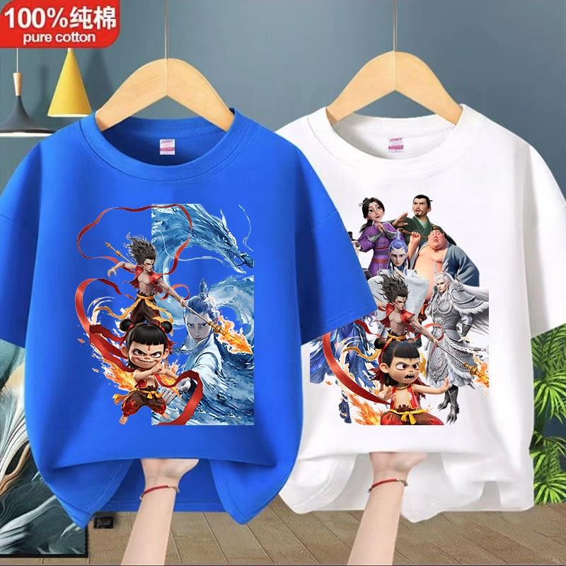 哪吒儿童衣服纯棉短袖T恤夏装2025新款潮流帅气男孩上衣爆款体恤