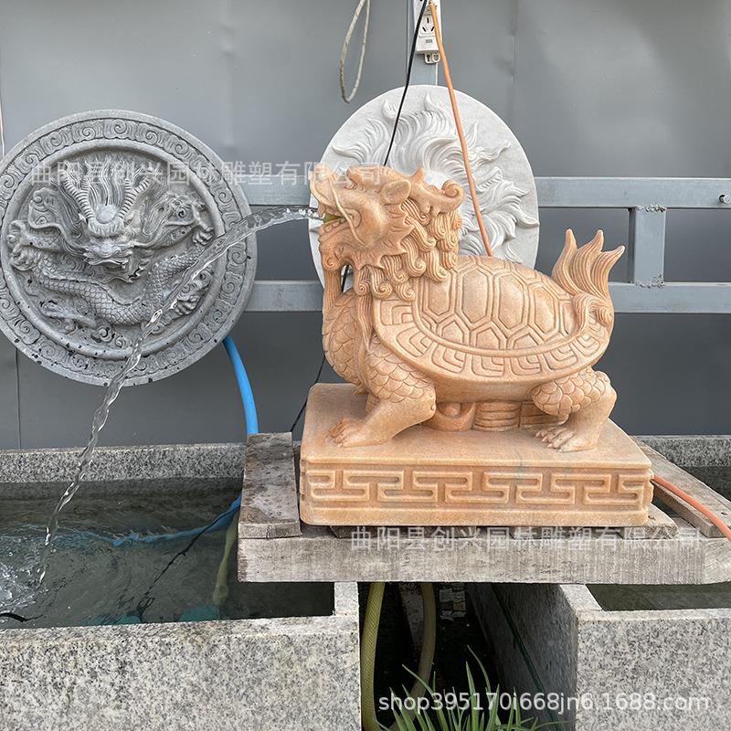 石雕龙龟霸吐水喷泉喷水生九龙赑子屃寺庙庭62院下景观摆件