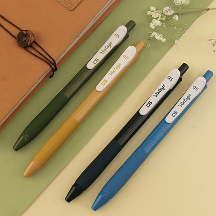 点石复古色按动速干墨中性笔轻复古0.5mm创意手账笔子弹头学生做笔记用暗彩色笔复古风绘图笔学生用文具DS099