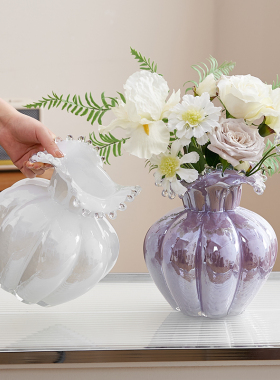 中古芬顿花瓶客厅水培插鲜花高级感轻奢玻璃白色创意简约琉璃摆件