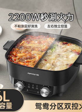 九阳6L双控温鸳鸯电火锅2200W