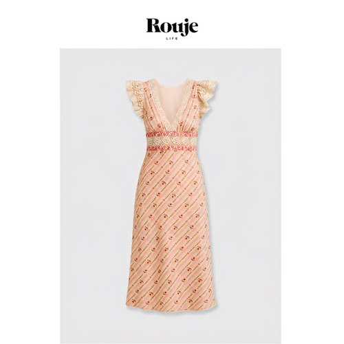 【现货】Rouje Life美国碎花连衣裙夏季甜美v领收腰长裙