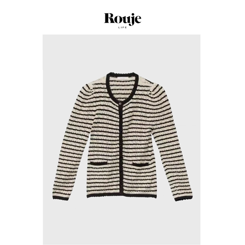 【现货】Rouje Life条纹针织衫24早秋小众黑白轻薄丝绵修身开衫