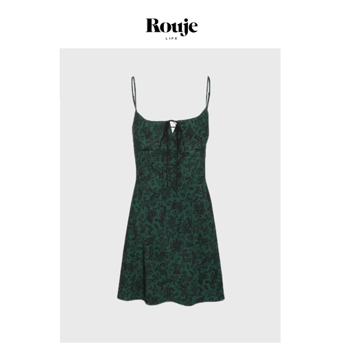 【现货】Rouje Life连衣裙长款系带方领绿腰果色收腰显瘦吊带短裙