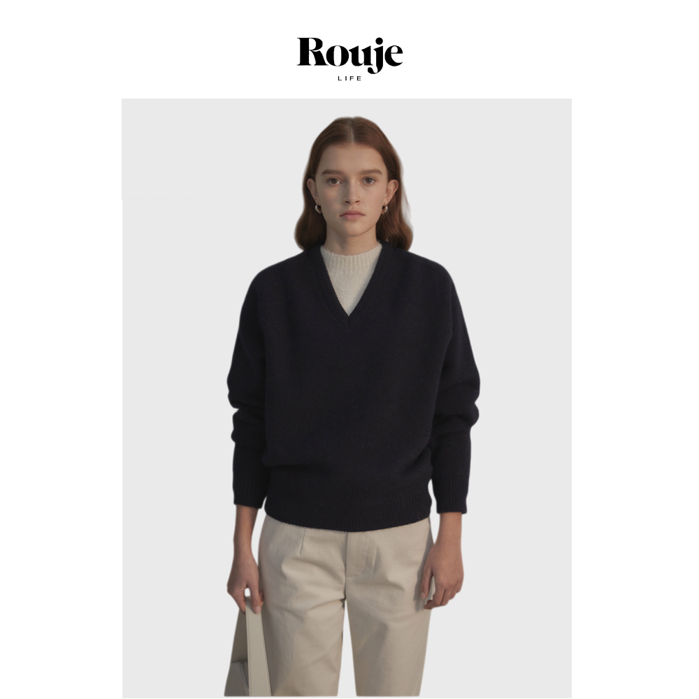 【现货】Rouje Life V领羊毛毛衣女韩系慵懒感宽松保暖长袖针织衫