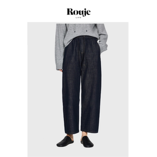 Life温暖直筒裤 Rouje 子松紧腰八分弧形暖宝宝休闲牛仔裤 现货