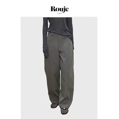 【现货】Rouje Life设计肌理感弧形立裁切割弯刀长裤休闲镰刀裤女