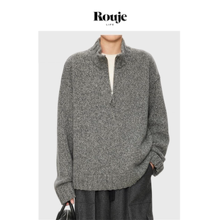 Life重磅花纱纯羊绒牦牛绒羊驼叠穿半拉链POLO毛衣 Rouje 现货