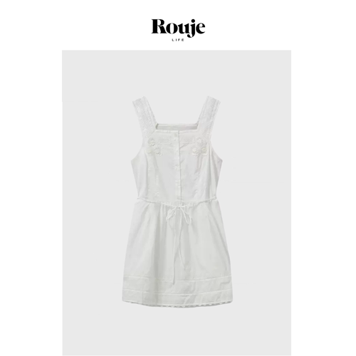 【现货】Rouje Life走秀款短裙24夏季白色棉质刺绣连衣裙甜美背心
