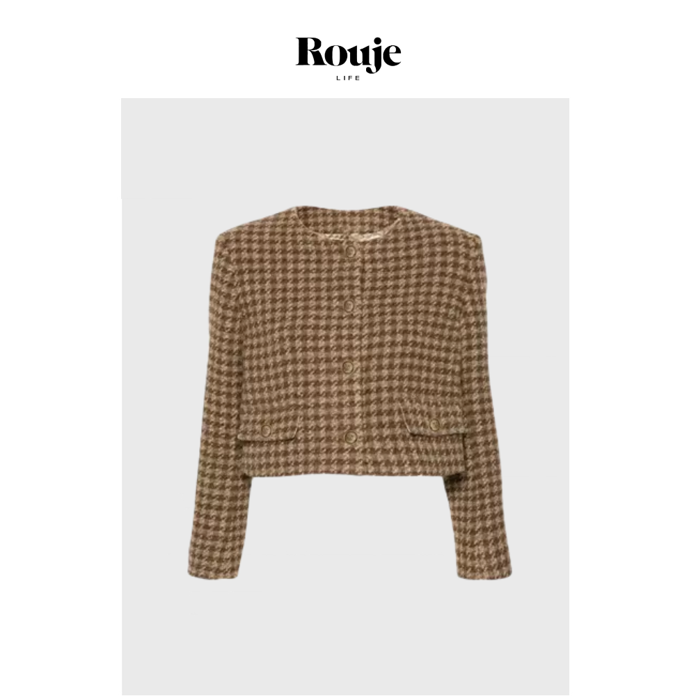 【现货】Rouje Life高级棕!经典外套秋季优雅复古粗花呢短款上衣