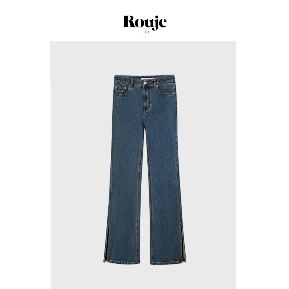 【现货】Rouje Life高腰显高显瘦开叉修身复古微喇裤喇叭牛仔裤女