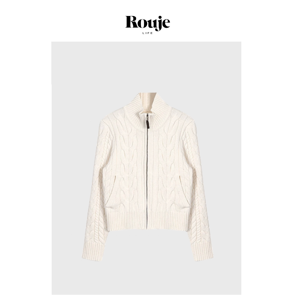 【现货】Rouje Life nana同款麻花针织开衫外套上衣短款拉链毛衣