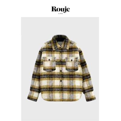 【现货】Rouje Life Savi私服羊毛外套2024秋季复古格纹毛衣大衣
