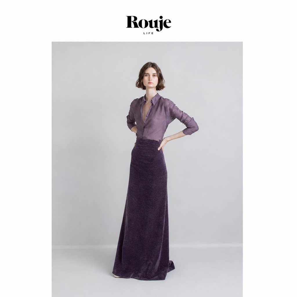 【现货】Rouje Life西班牙小众套装长袖衬衫女高腰显瘦丝绒半身裙