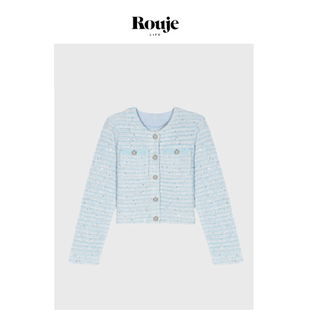Life法式 Rouje 奶油蓝开衫 25春季 开衫 暗闪亮片条纹针织衫 现货