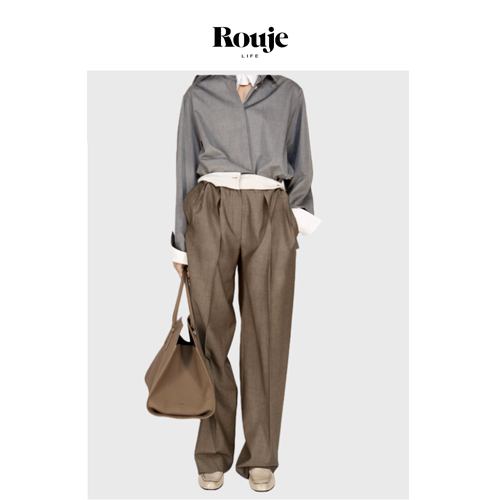 【现货】Rouje Life羊毛高腰直筒阔腿裤女休闲烟管西裤拼接拖地裤