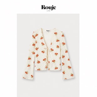【现货】Rouje Life夏波点性感蝴蝶结绑带V领真丝上衣法式慵懒风