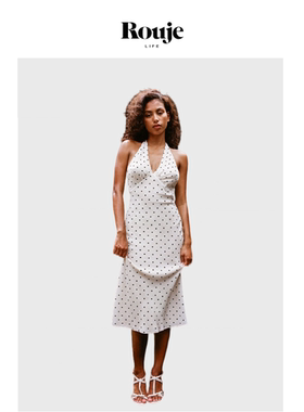 【现货】Rouje Life法式连衣裙挂脖波点白色海岛度假旅游海边性感