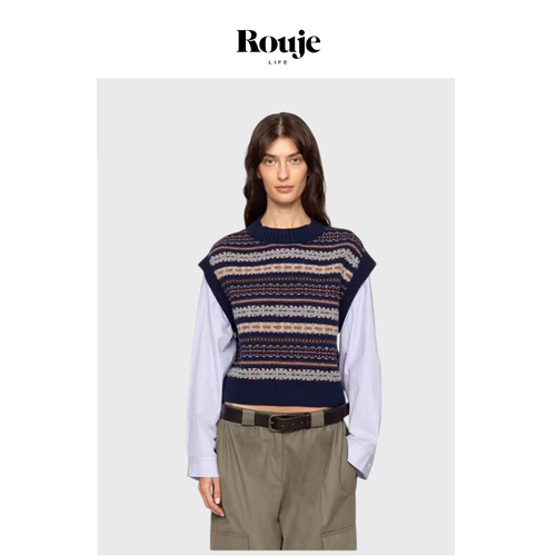 【现货】Rouje Life纽约拼接毛衣26春季费尔岛提花假两件针织衫