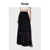 Rouje 现货 Life欧美小众桑蚕丝飘逸微透网纱拼接松紧腰长半裙