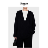 现货 Rouje Life小众极简羊毛衫 大V领上衣慵懒针织衫 灰色毛衣