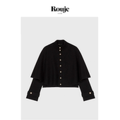 上衣 Life高级感黑色羊毛披肩斗篷设计单排扣针织衫 现货 Rouje