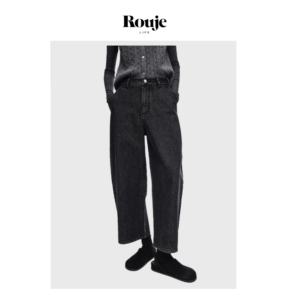 【现货】Rouje Life新疆长绒棉复古立裁切割弧形量感香蕉牛仔裤女