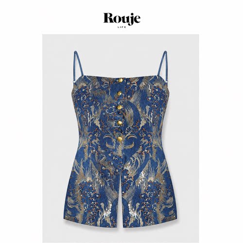 【现货】Rouje Life新中式牛仔吊带背心女夏外穿重工刺绣无袖上衣
