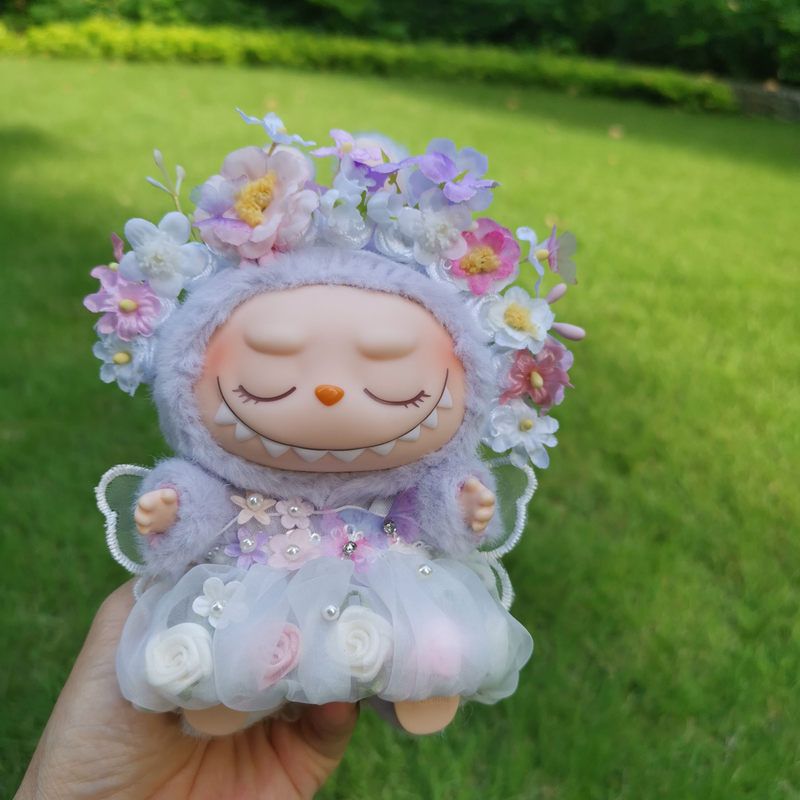 盲盒拉布布  Labubu doll 花仙子裙子 手工簪花国风头饰 带翅膀裙