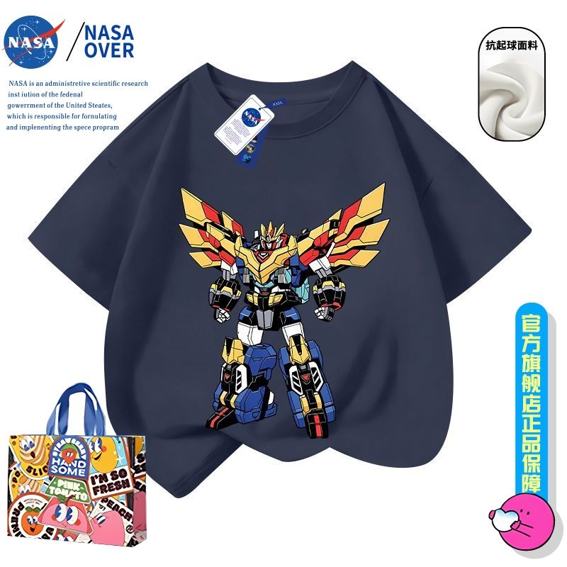 NASA纯棉儿童爆款帅气中小童金翼机甲战士街头男女童短袖潮酷T恤图片