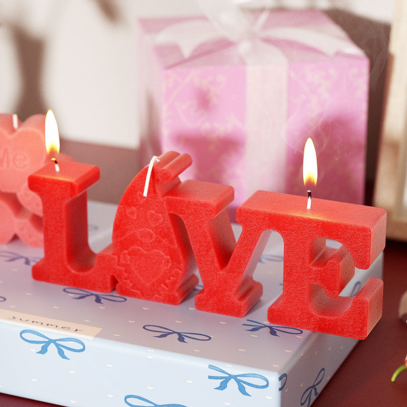 虞美人 diy水晶滴胶情人节LOVE英文香薰KISS石膏蜡烛摆件硅胶模具