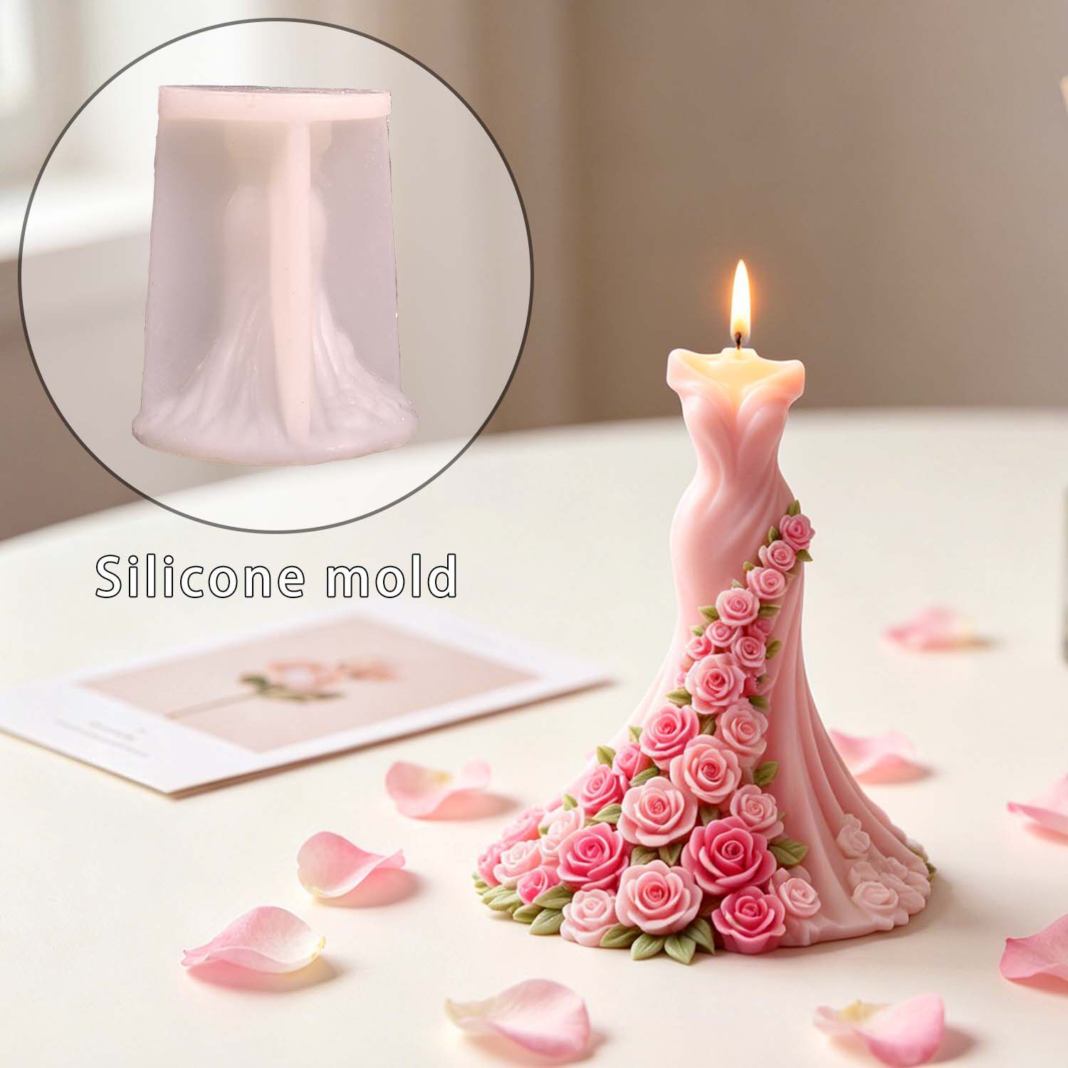 玫瑰礼服硅胶模具浪漫花卉婚纱DI