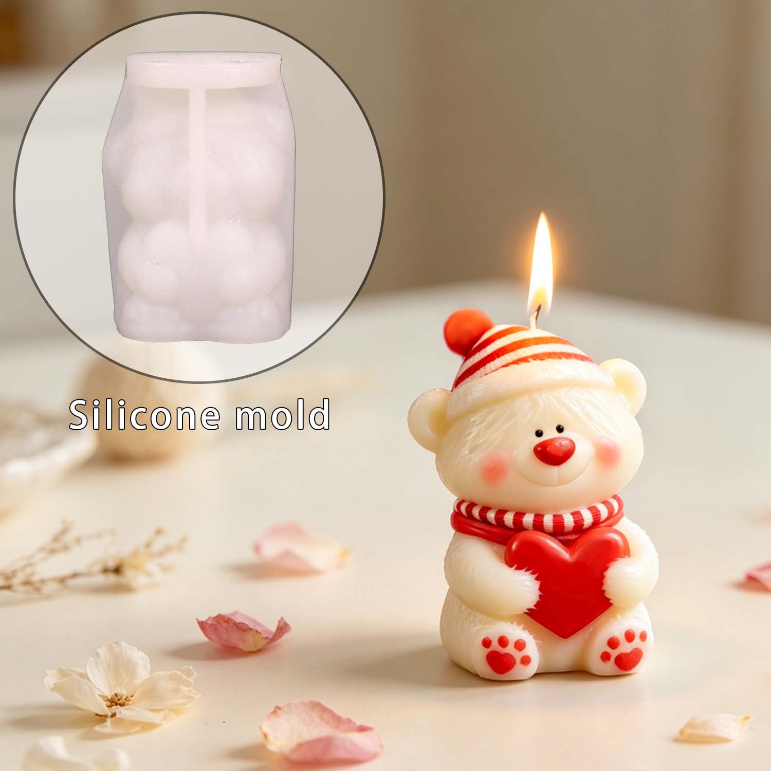 爱心白熊香薰蜡烛模具手工diy3D
