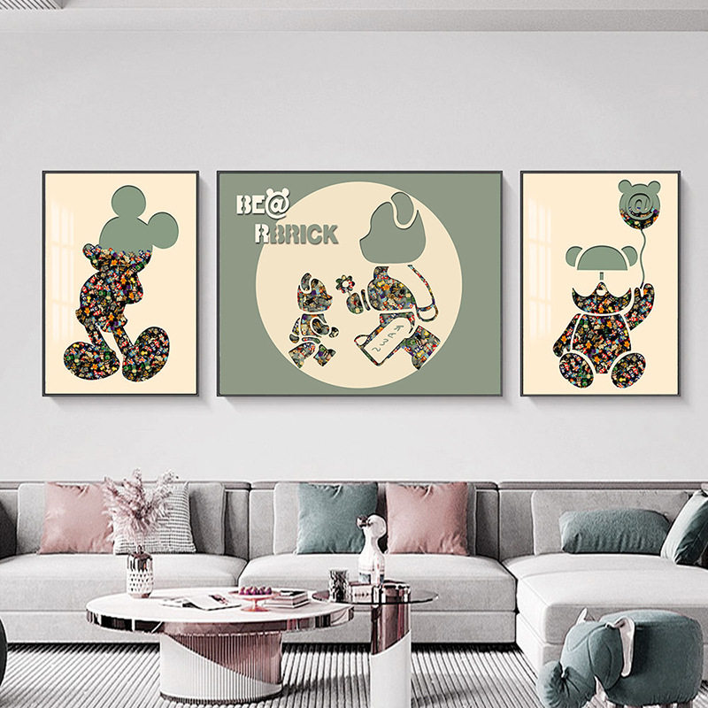 积木人仔装饰画客厅沙发背景墙三联挂画三维立体实物玄关壁画