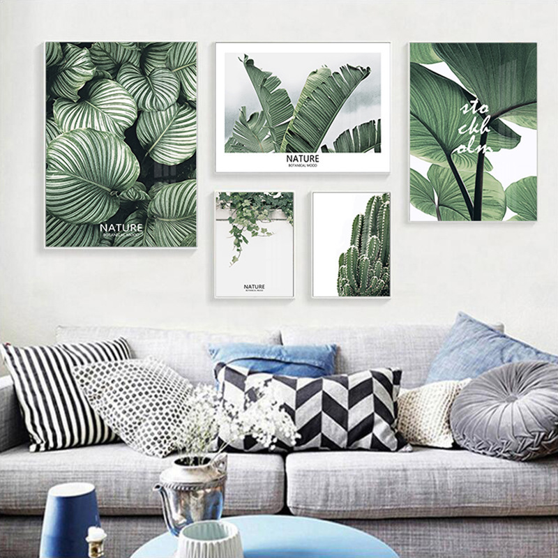 北欧风格客厅绿植芭蕉叶组合装饰画背景墙清新照片挂画植物壁画图片