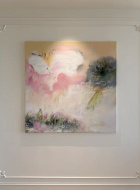 法式暖色调抽象手绘油画餐厅挂画奶油风装饰画黄色调小众艺术方形