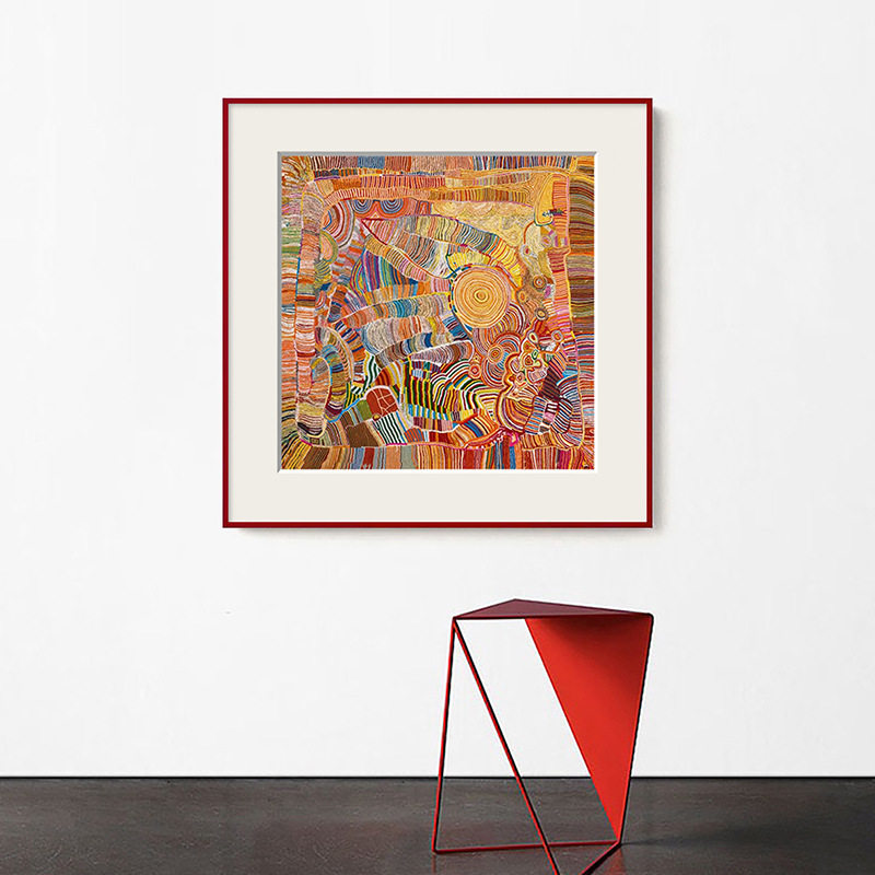 中古风客厅装饰画彩色抽象线条小众艺术壁画多巴胺鞋柜餐边柜挂画