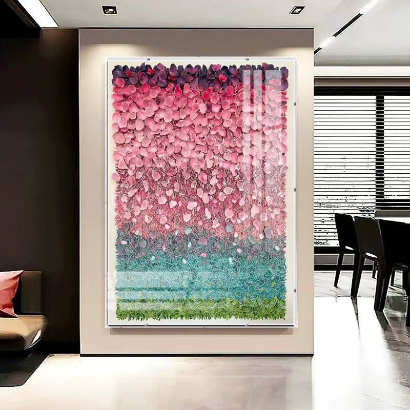 跨境现代装饰画立体皮革纸艺繁花装置酒店餐厅客厅背景墙设计