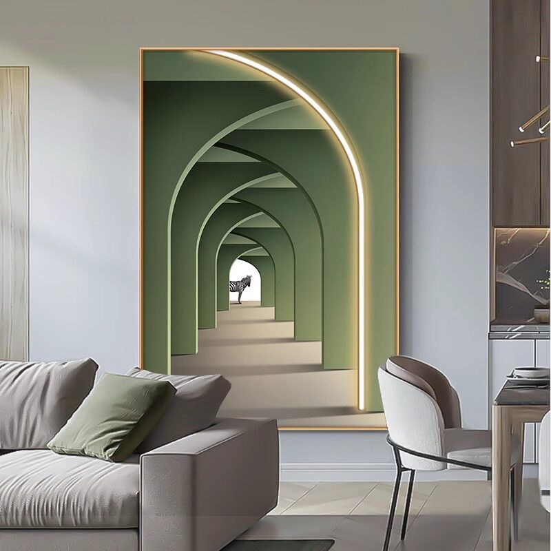 现代客厅装饰画北欧延伸空间led灯带发光挂画玄关过道背景墙壁画