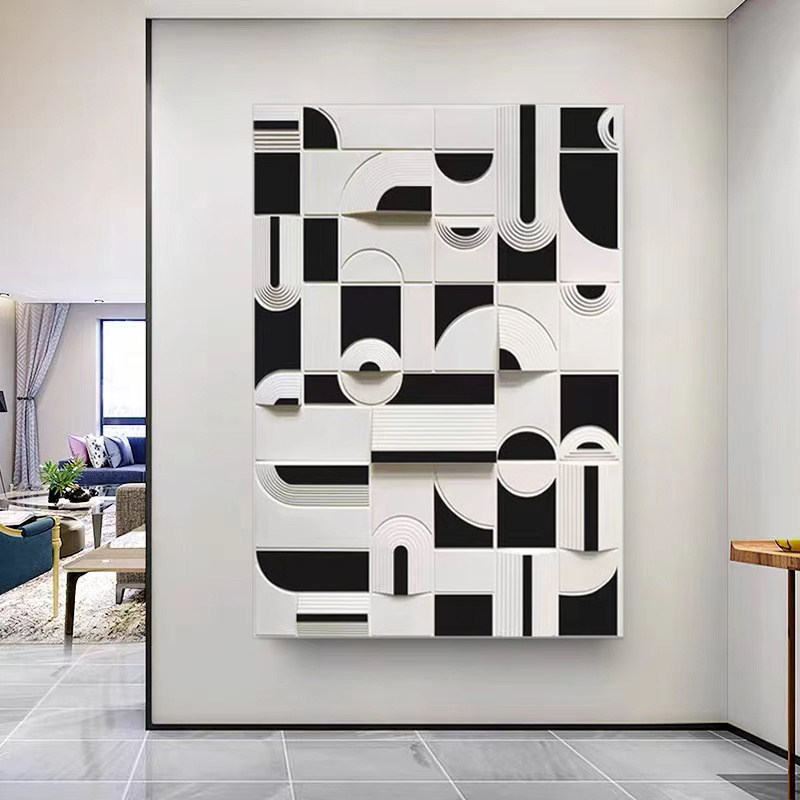 跨境现代简约3d立体木雕装饰画样板间客厅沙发背景壁画玄关