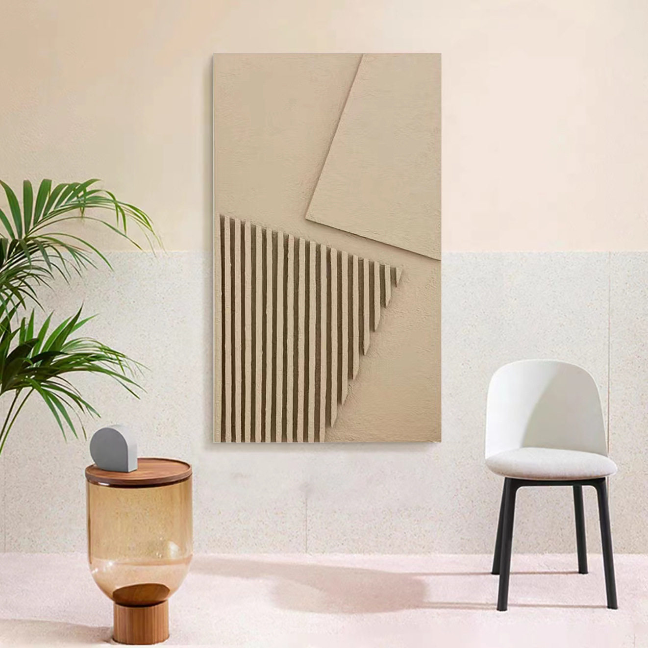 侘寂风莫兰迪入户玄关挂画高级感走廊过道装饰画立体浮雕纯色壁画