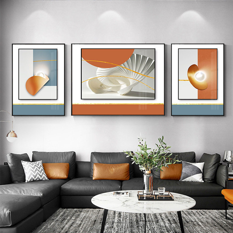 现代简约抽象艺术几何图案装饰画沙发背景墙轻奢三联组合挂画