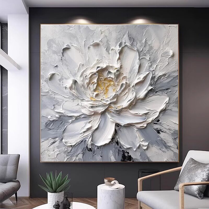 手绘客厅油画餐厅挂画奶油系玄关大白墙装饰画轻奢高级感现代简约