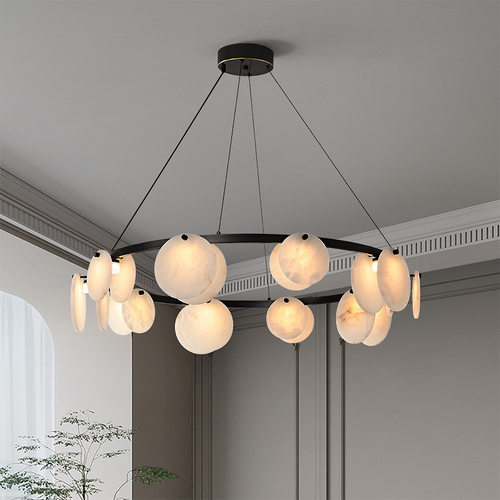 客厅吊灯云石现代简约样板间设计师轻奢灯具灯卧室后天然全铜餐厅