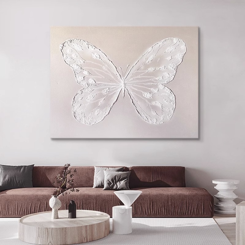 立体蝴蝶纯手绘手工奶油风挂画客厅装饰画抽象入户玄关肌理画油画图片