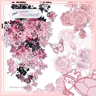 Procreate笔刷花丛玫瑰绣球樱花紫藤 ios iPad板绘厚涂纹理笔刷
