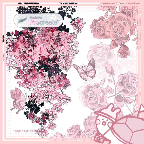 Procreate笔刷花丛玫瑰绣球樱花紫藤 ios iPad板绘厚涂纹理笔刷