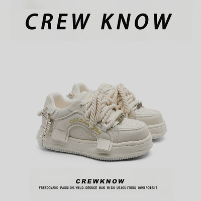 【法国CREW KNOW男鞋】厚底小白鞋男休闲百搭增高运动鞋系带增高